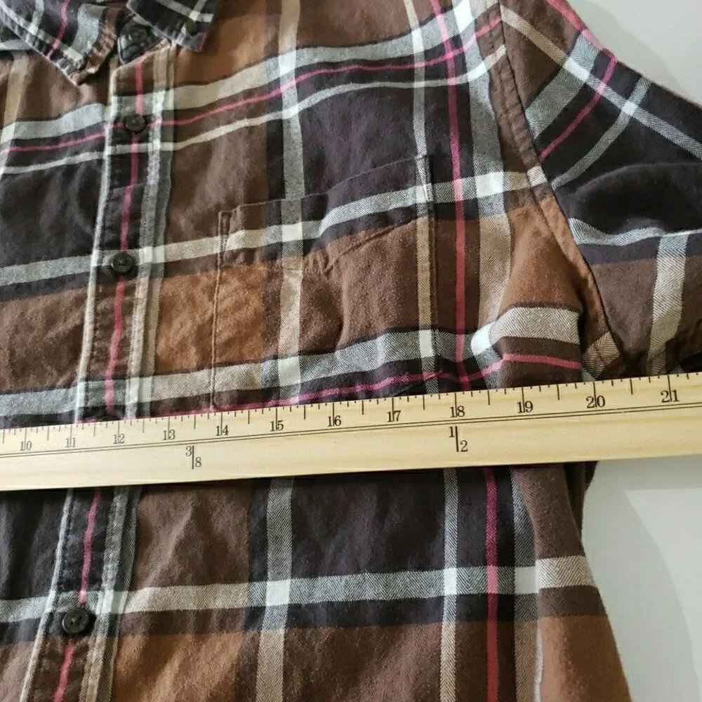 Banana Republic Ultra Soft Flannel Brown Plaid Untucked Slim Fit Long Sleeve Lg